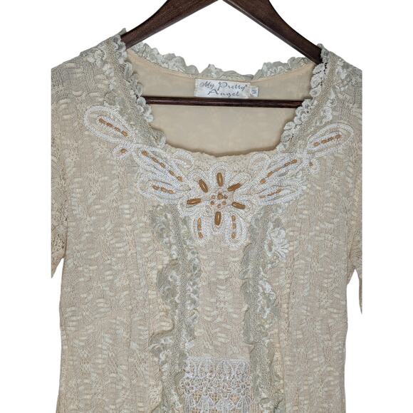 Pretty Angel Doily & Lace Knit Victorian Fairycore Top Size M - Picture 2 of 8